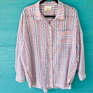ANTHROPOLOGIE MAEVE BRECKENRIDGE OVERSIZED STRIPED TUNIC TOP SIZE LARGE